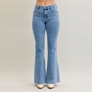 Judy Blue High Waist Flare Jeans for Front Patch & Welt Pockets